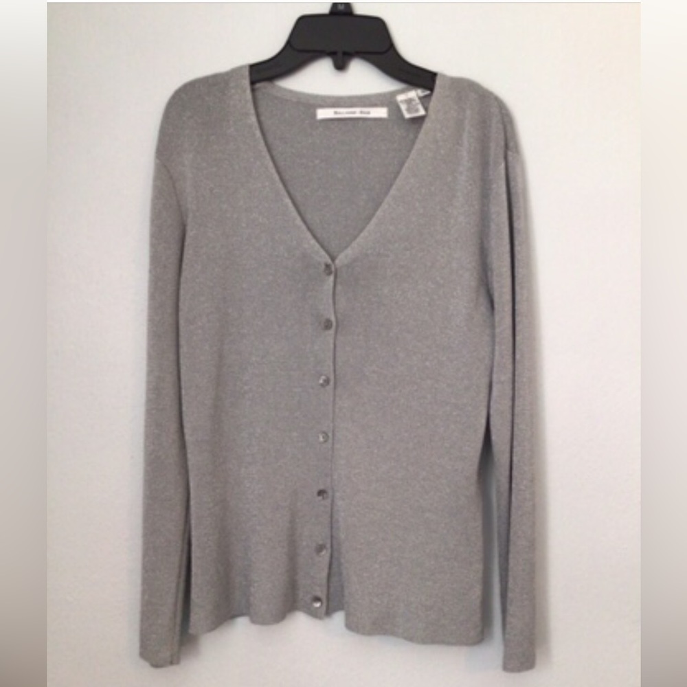 Ballinger Gold Woman’s Silver Metallic Cardigan. Size Large.